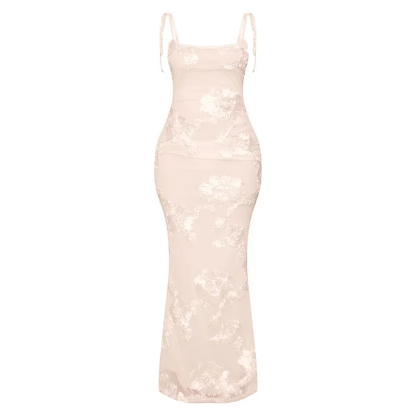 Blanc Robe Maxi À Détails Fleuris Petite Taille