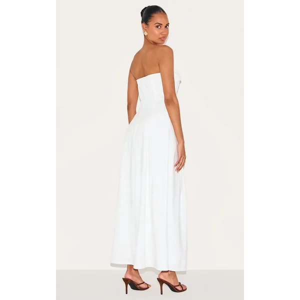 Blanc Robe Mi-longue Plissée À Bustier