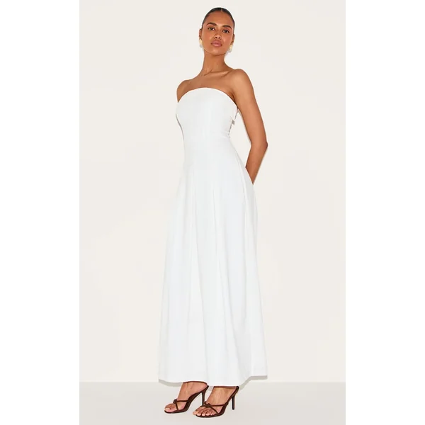 Blanc Robe Mi-longue Plissée À Bustier