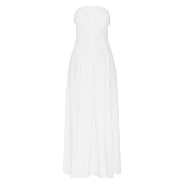 Blanc Robe Mi-longue Plissée À Bustier