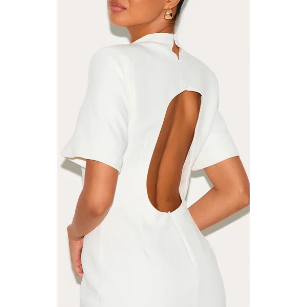 Blanc Robe Mini Cintrée Dos Nu En Tissu Tissé