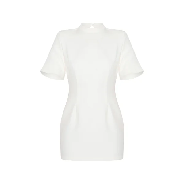 Blanc Robe Mini Cintrée Dos Nu En Tissu Tissé