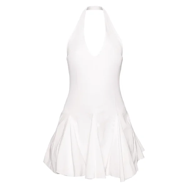 Blanc Robe Mini Droite À Godets Et Col Licou En Tissu Tissé