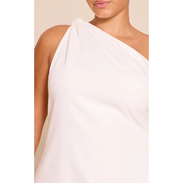 Blanc Robe Mini Grande Taille Tissée Avec Détail Écharpe À Franges