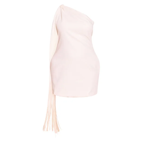 Blanc Robe Mini Grande Taille Tissée Avec Détail Écharpe À Franges
