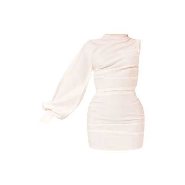 Blanc Robe Moulante Tissée Froncée À Une Manche