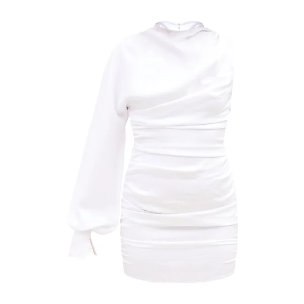 Blanc Robe Moulante Tissée Froncée À Une Manche
