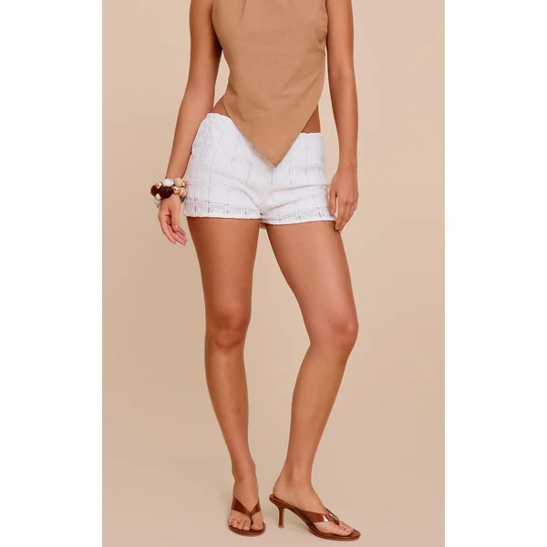 Blanc Short Taille Haute En Crochet Texturé