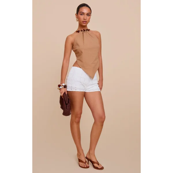 Blanc Short Taille Haute En Crochet Texturé