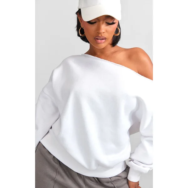 Blanc Sweat Shape À Bords Bruts Et Épaule Tombante
