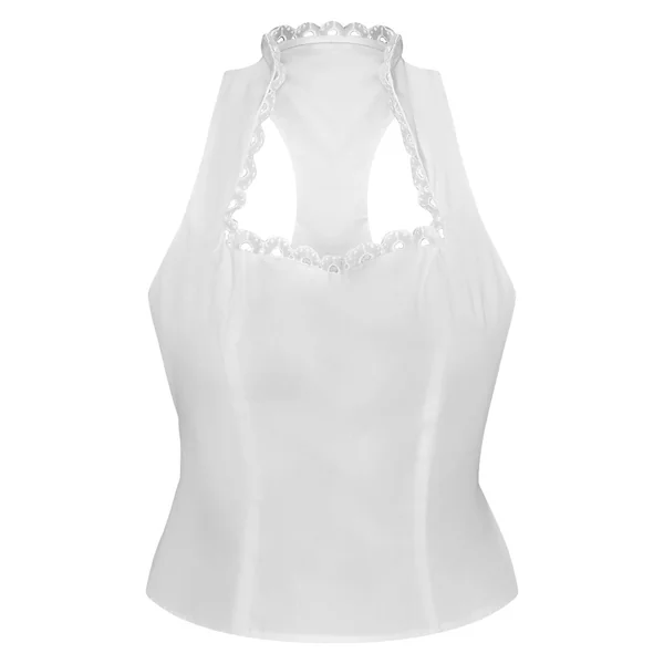 Blanc Top Ajusté Sans Manches À Col Broderie Anglaise Cœur Petite