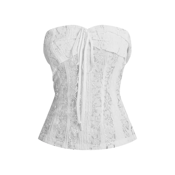 Blanc Top Bandeau Ajusté En Dentelle Longueur Allongée