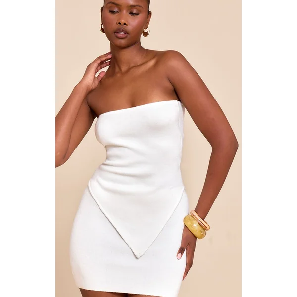 Blanc Top Bandeau En Maille Fine À Ourlet Asymétrique
