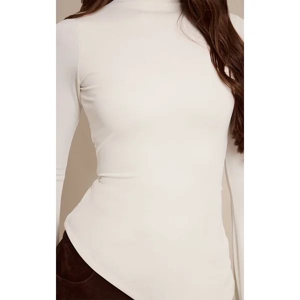 Blanc Top Col Montant À Manches Longues Matte Sculpt