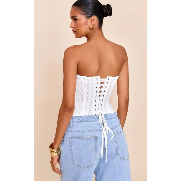 Blanc Top Corset Bandeau À Baleines En Dentelle