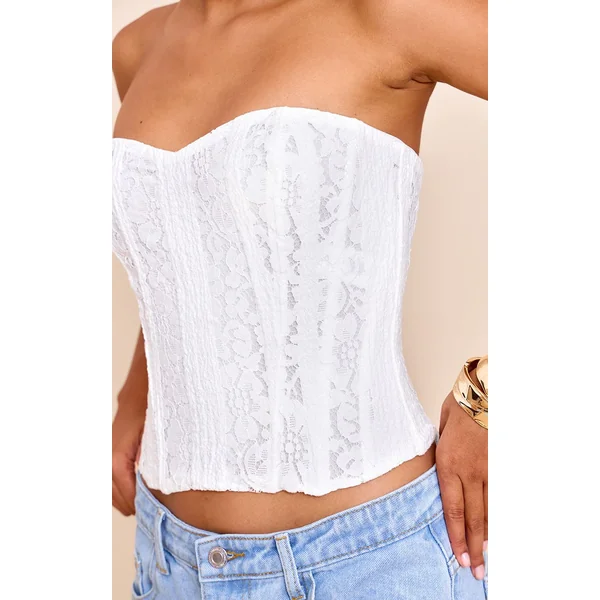 Blanc Top Corset Bandeau À Baleines En Dentelle