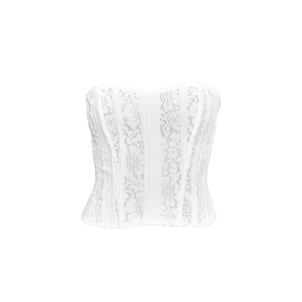 Blanc Top Corset Bandeau À Baleines En Dentelle
