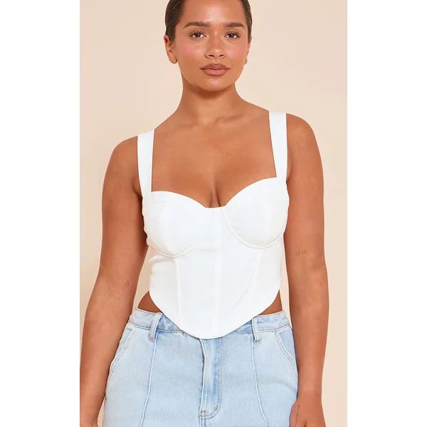 Blanc Top Court Corset Tissé À Détails Structurés Shape