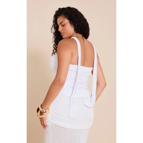 Blanc Top Grande Taille En Jersey Double Couche À Col Foulard Et Bandeau