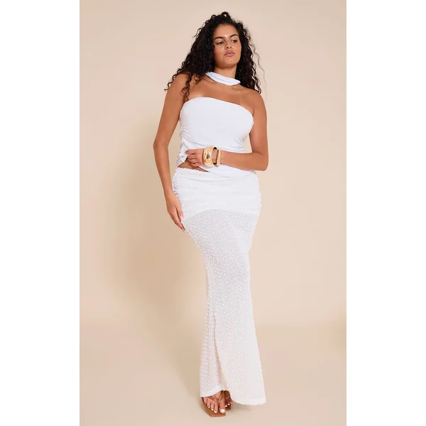 Blanc Top Grande Taille En Jersey Double Couche À Col Foulard Et Bandeau