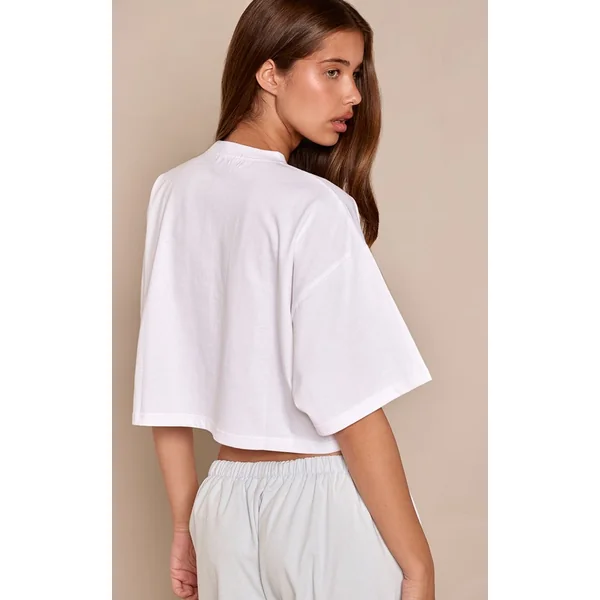 Blanc T-shirt Court Imprimé Beach Club En Coton
