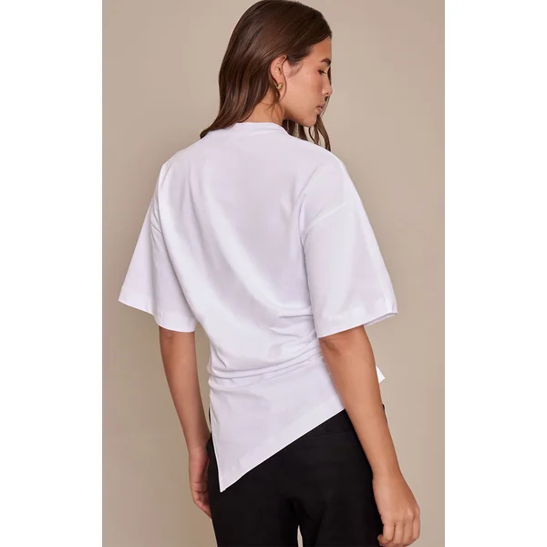 Blanc T-shirt Oversize En Coton Avec Détail Froncé Sur Les Côtés