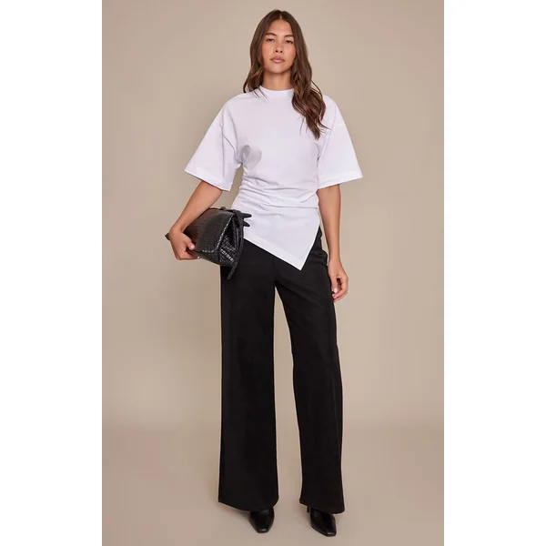 Blanc T-shirt Oversize En Coton Avec Détail Froncé Sur Les Côtés