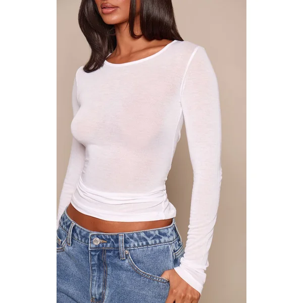 Blanc T-shirt Petite En Coton Transparent À Manches Longues