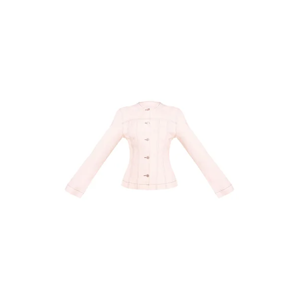 Blanc Veste En Jean Cintrée À Manches Longues Avec Surpiqûres Contrastées
