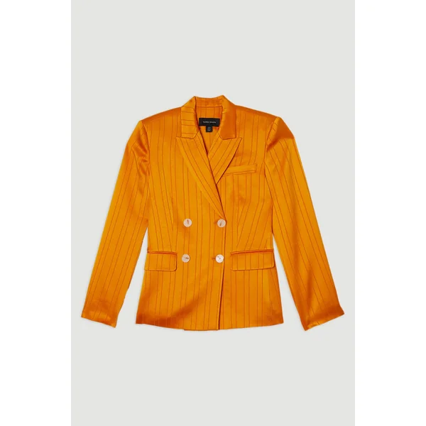 Blazer de smoking surdimensionné taillé sur mesure en satin premium à fines rayures