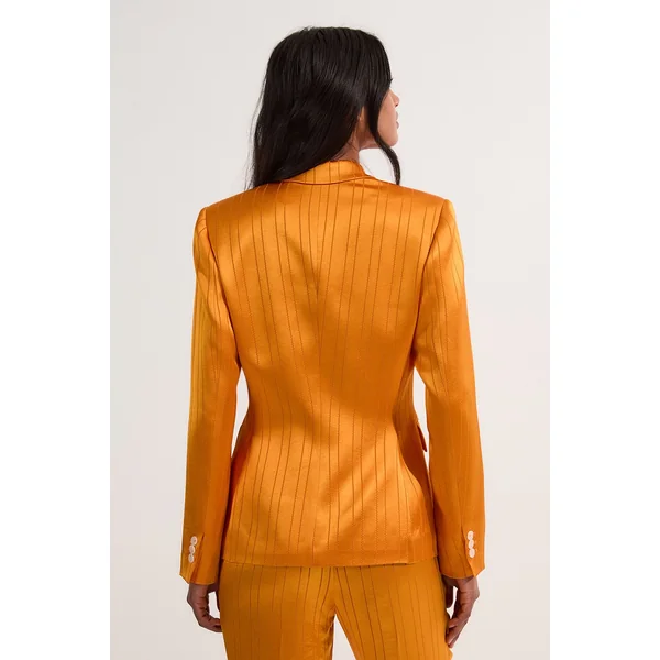Blazer de smoking surdimensionné taillé sur mesure en satin premium à fines rayures