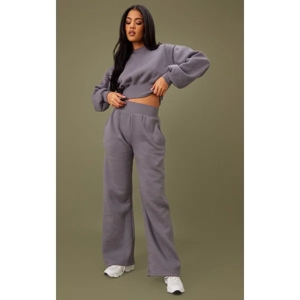 Bleu Acier Jogging Taille Haute Jambe Large Tall