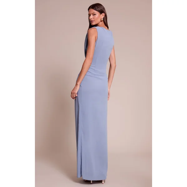 Bleu Cendré Robe Longue Cache-cœur En Mousseline De Soie