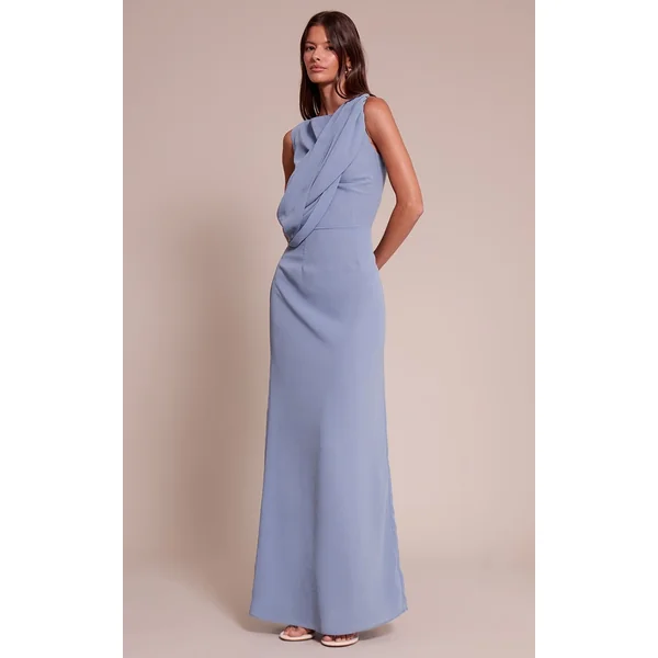 Bleu Cendré Robe Longue Cache-cœur En Mousseline De Soie