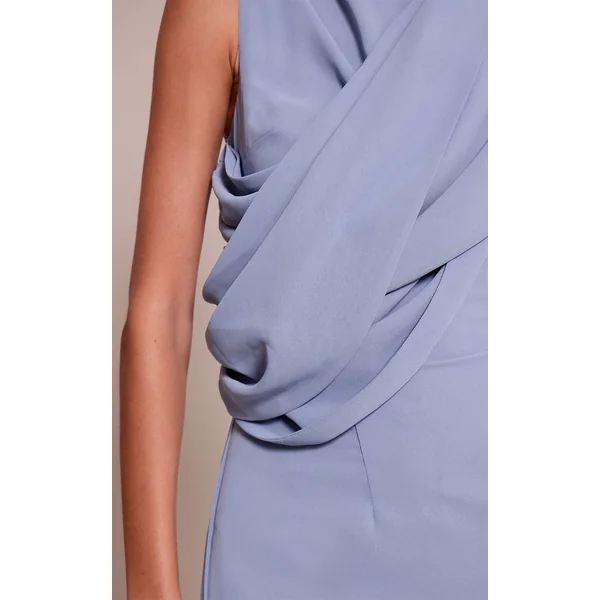 Bleu Cendré Robe Longue Cache-cœur En Mousseline De Soie
