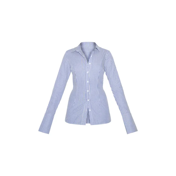 Bleu Chemise Cintrée Tissée À Fines Rayures