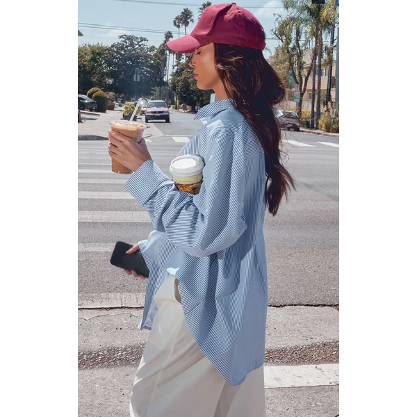 Bleu Chemise Légère Oversize À Rayures