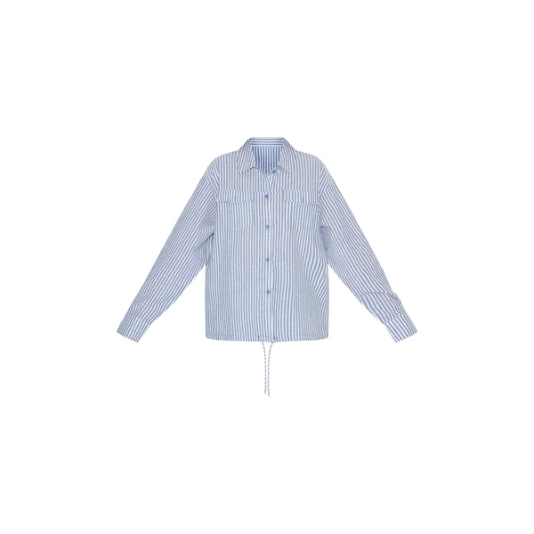 Bleu Chemise Oversize En Lin Rayé Avec Poche Détail