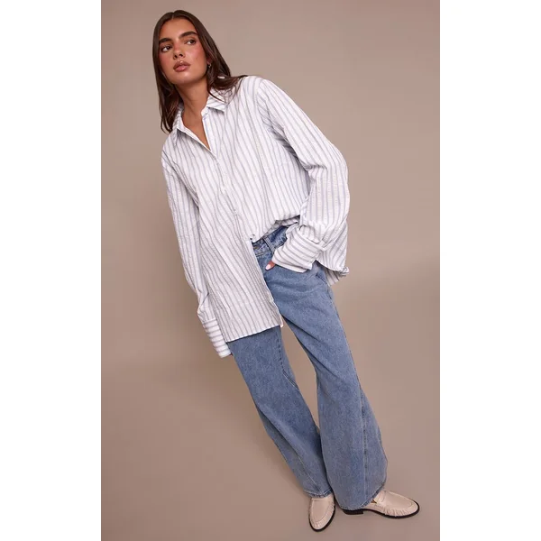 Bleu Chemise Oversize À Poignets Rayés
