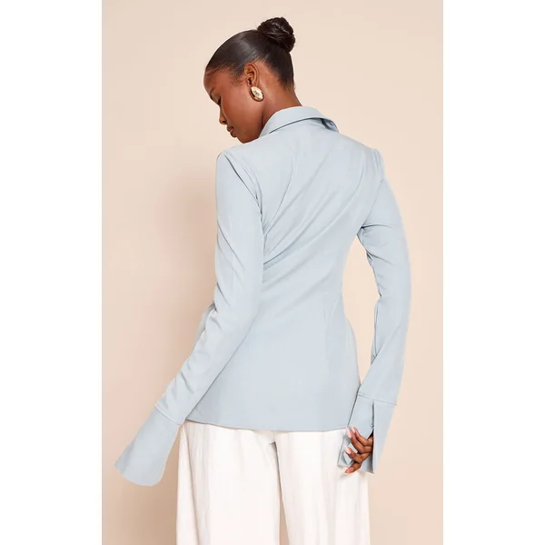 Bleu Ciel Chemise Cintrée Tissée À Fines Rayures
