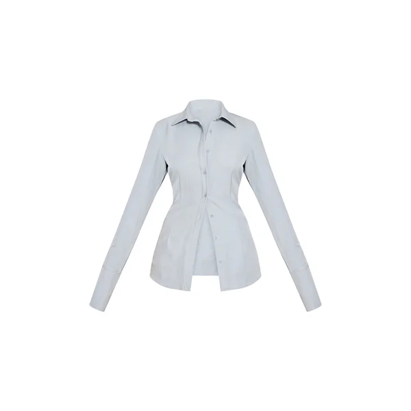 Bleu Ciel Chemise Cintrée Tissée À Fines Rayures