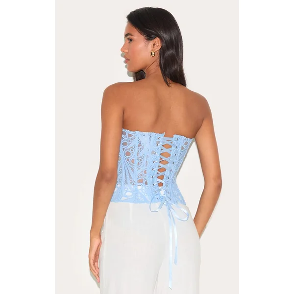 Bleu Ciel Corset En Dentelle Florale Transparente Texturée