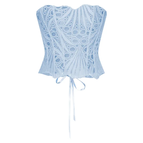 Bleu Ciel Corset En Dentelle Florale Transparente Texturée
