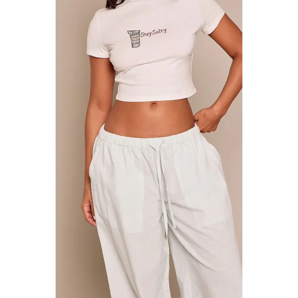 Bleu Ciel Pantalon Petite En Lin Avec Taille À Cordon Coulissant