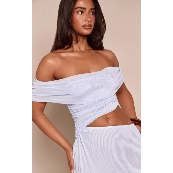 Bleu Ciel Robe Maxi En Mesh À Volants Et Découpes Petite