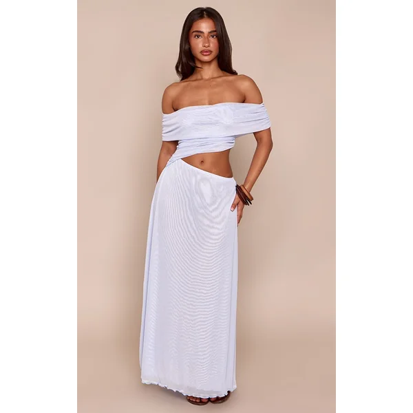 Bleu Ciel Robe Maxi En Mesh À Volants Et Découpes Petite
