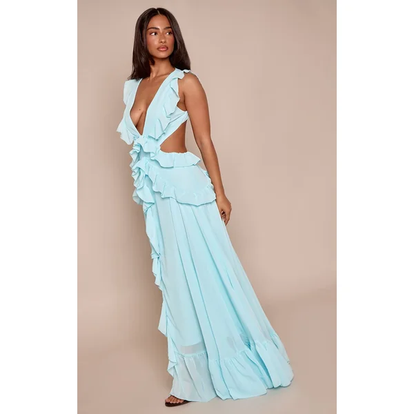 Bleu Ciel Robe Maxi À Volants Petite
