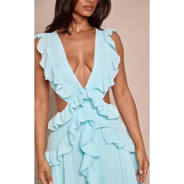 Bleu Ciel Robe Maxi À Volants Petite