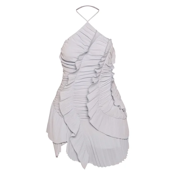 Bleu Ciel Robe Mini Plissée À Volants Avec Encolure Dos-nu Petite