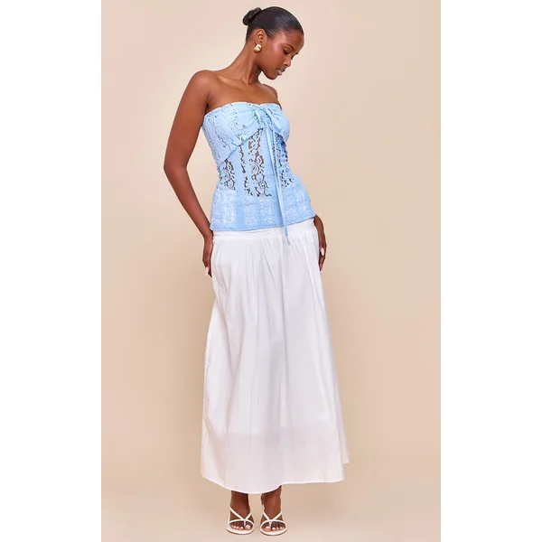 Bleu Ciel Top Bandeau Ajusté En Dentelle Longueur Allongée